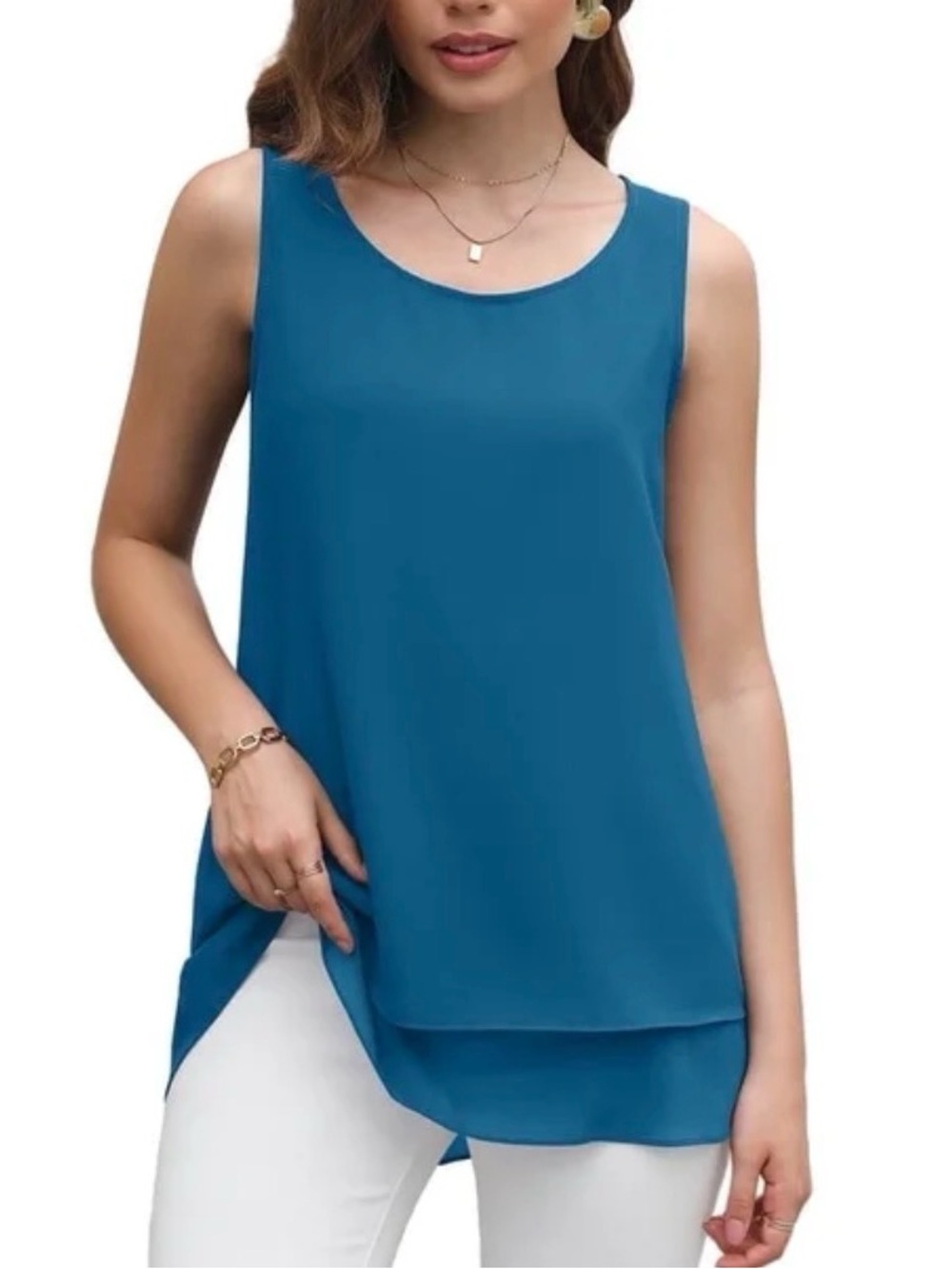 Coldwater Creek Modal Sleeveless Blouse Tulle Trimmed Tunic Teal Size 2X